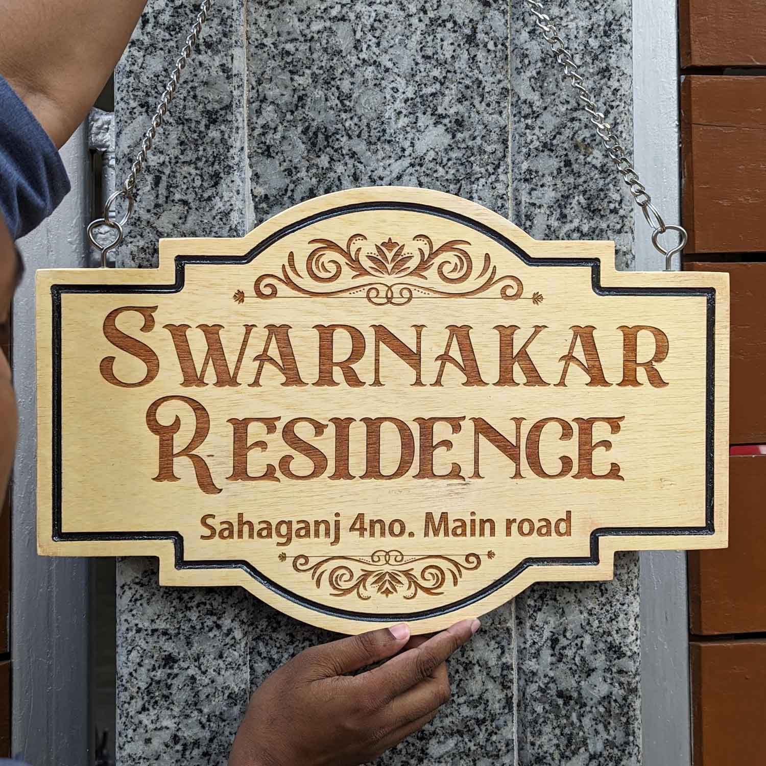 Elegant Residence House Nameplate | Majestic Home Sign with Address Engraving