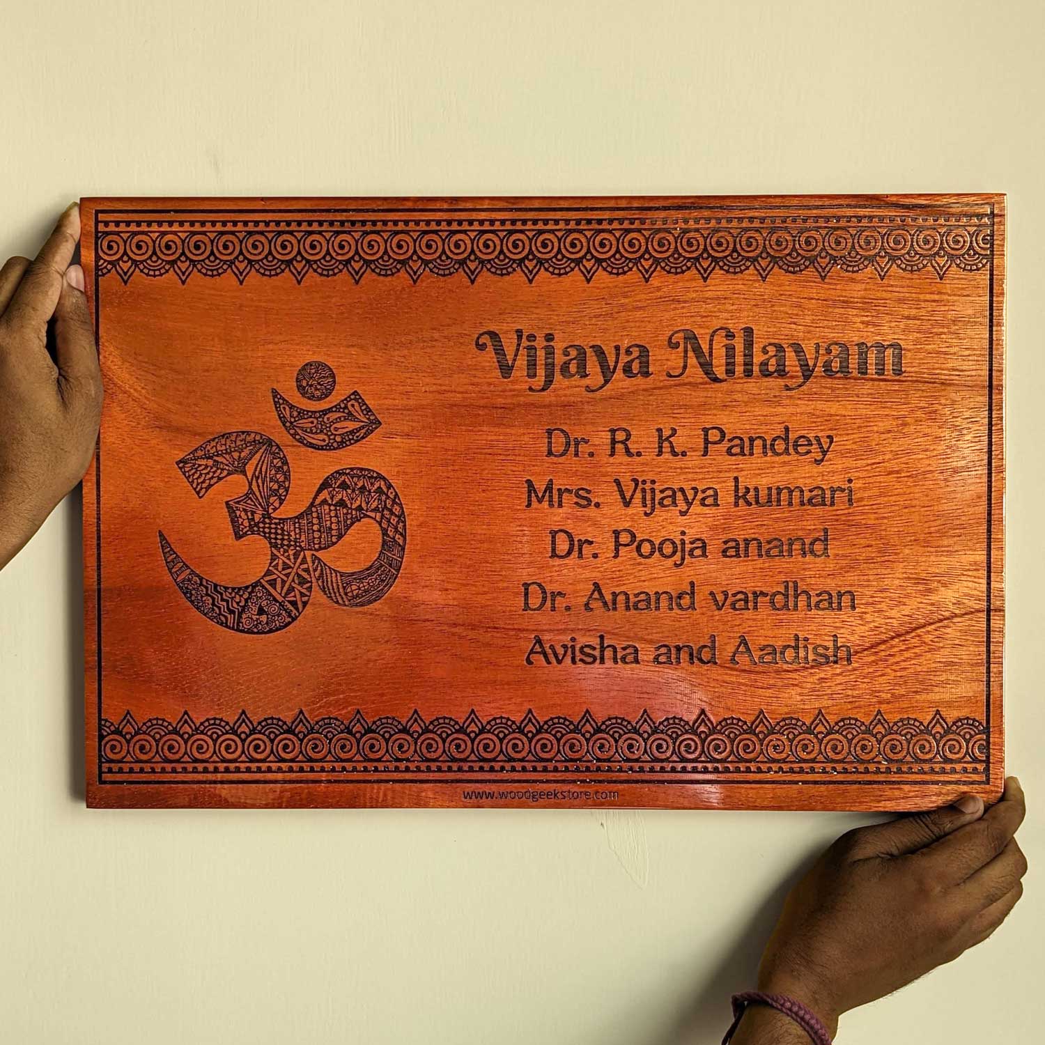 Spiritual Om Wooden Nameplate For Home | Rectangular Large Home Sign