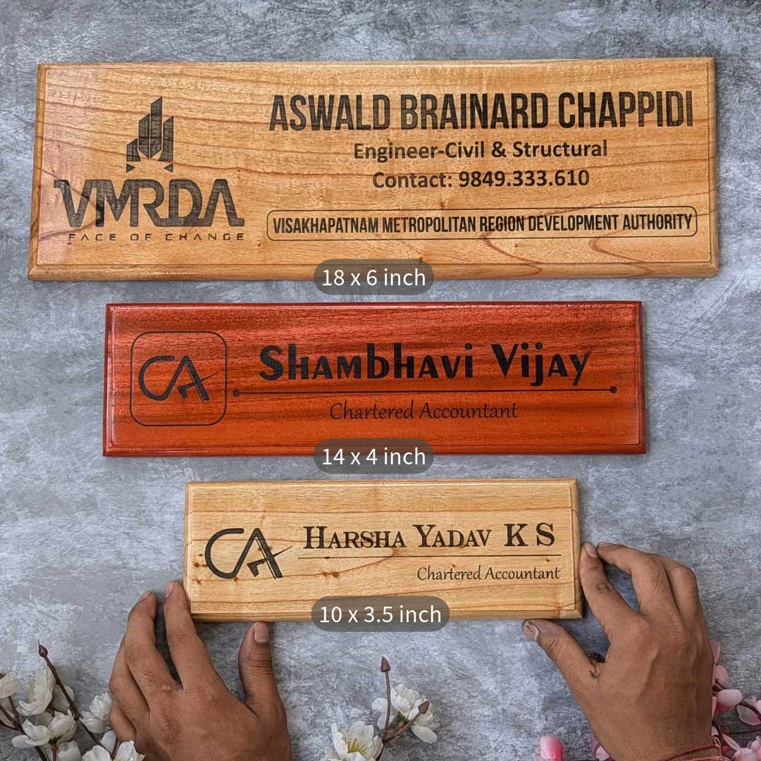 Personalized Wooden Nameplate for Office with Designation