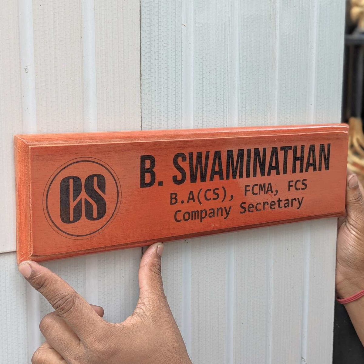 Personalized Wooden Nameplate for Office with Designation