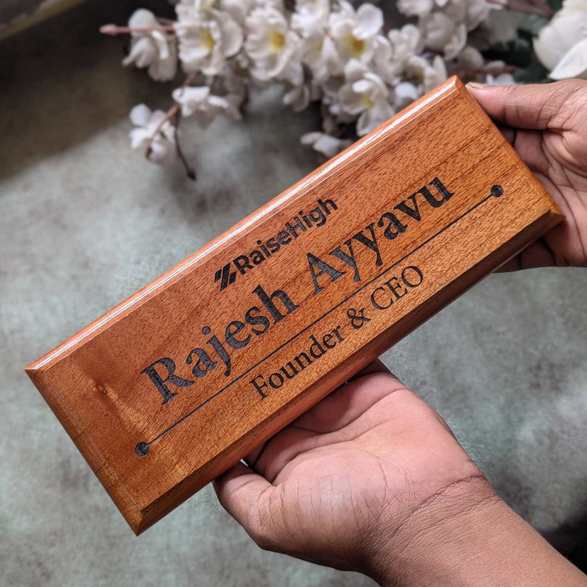Personalized Wooden Nameplate for Office with Designation