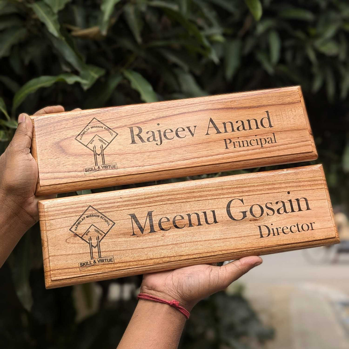 Personalized Wooden Nameplate for Office with Designation