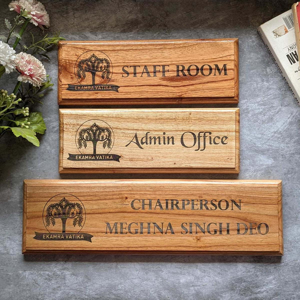 Personalized Wooden Nameplate for Office with Designation