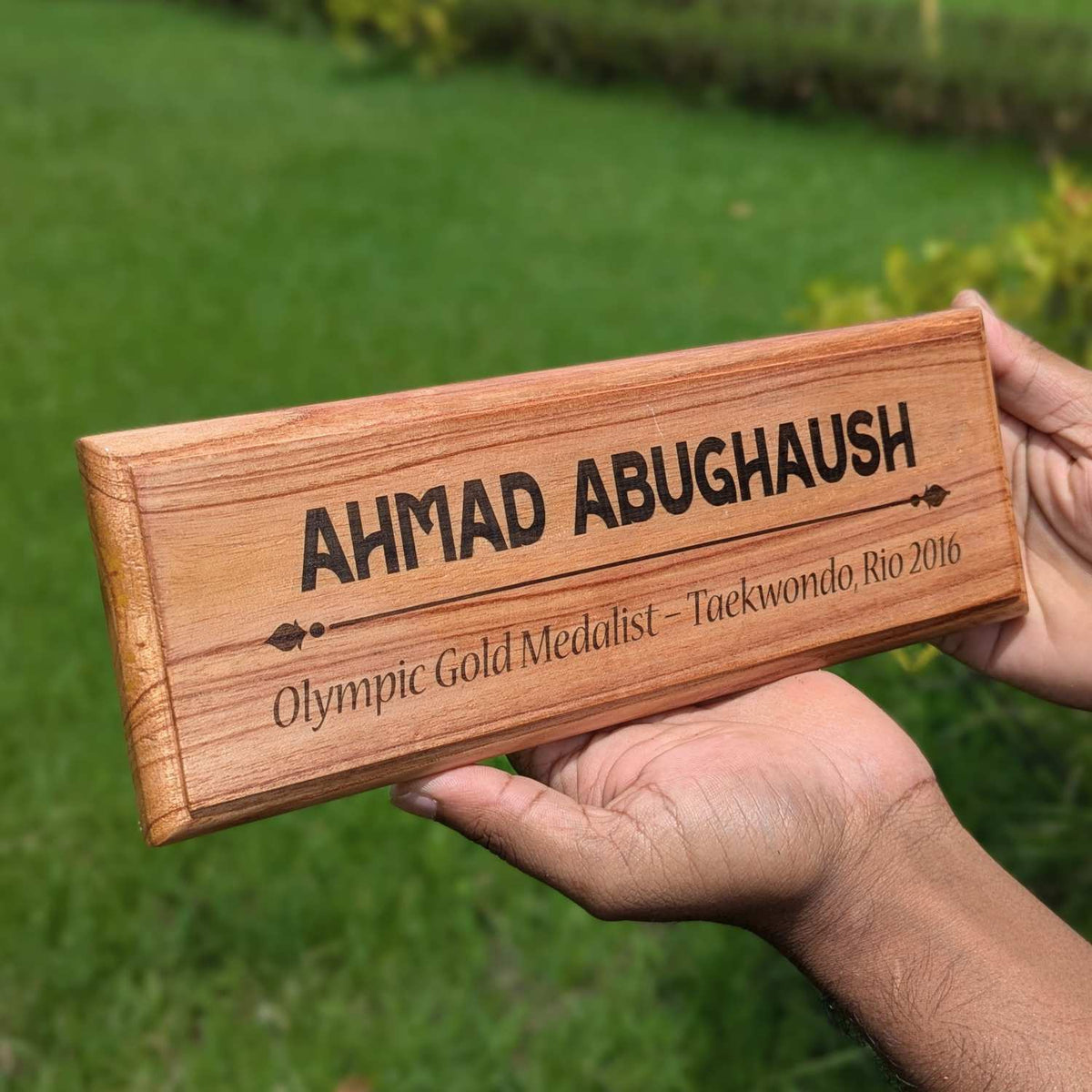 Personalized Wooden Nameplate for Office with Designation