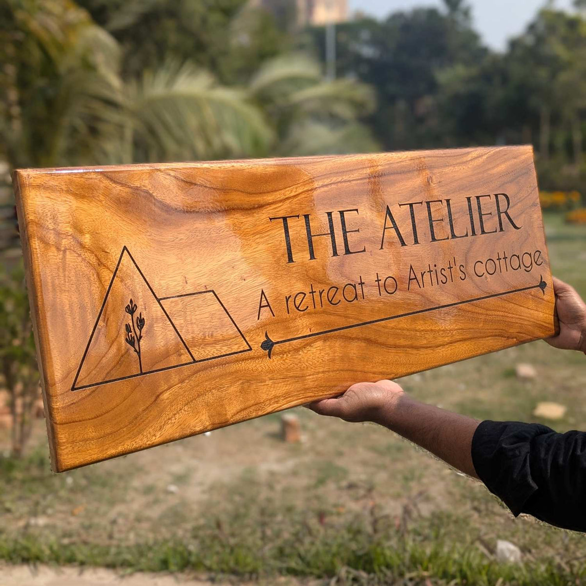 Custom Rectangular Teak Wood Sign for Villa &amp; Office Entrance | Large Wood Signs