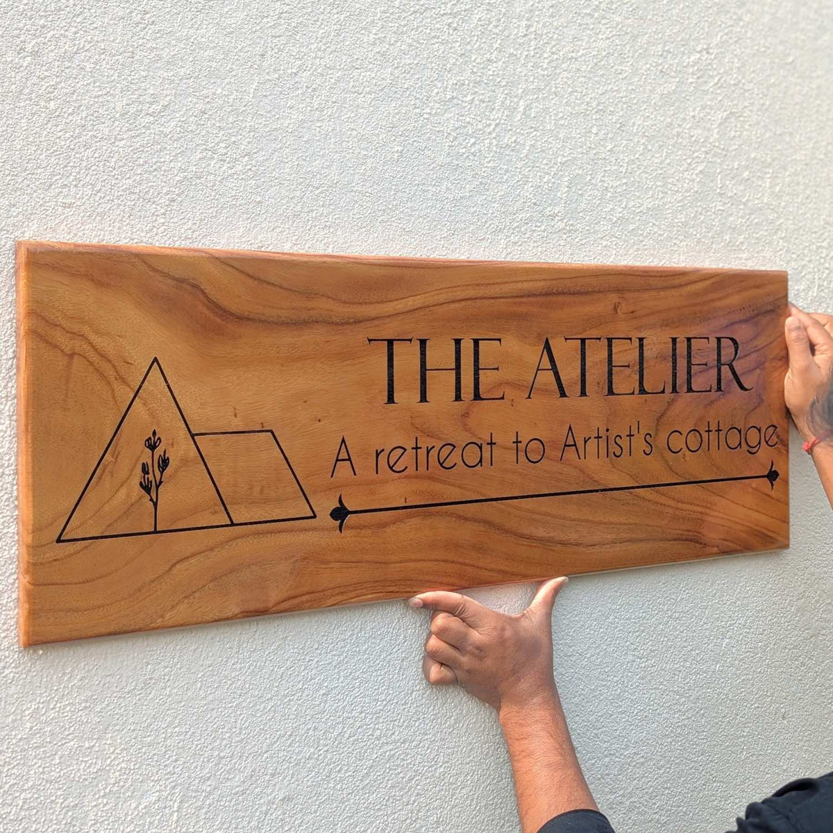 Custom Rectangular Teak Wood Sign for Villa &amp; Office Entrance | Large Wood Signs