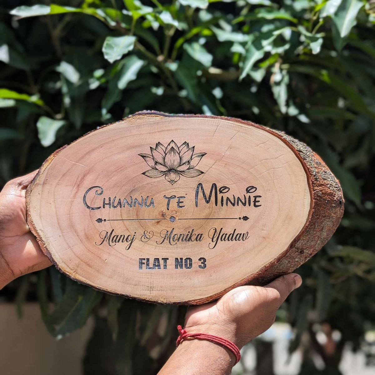 Rustic Natural Wooden Nameplate With Wood Bark | Live Edge Wood Sign