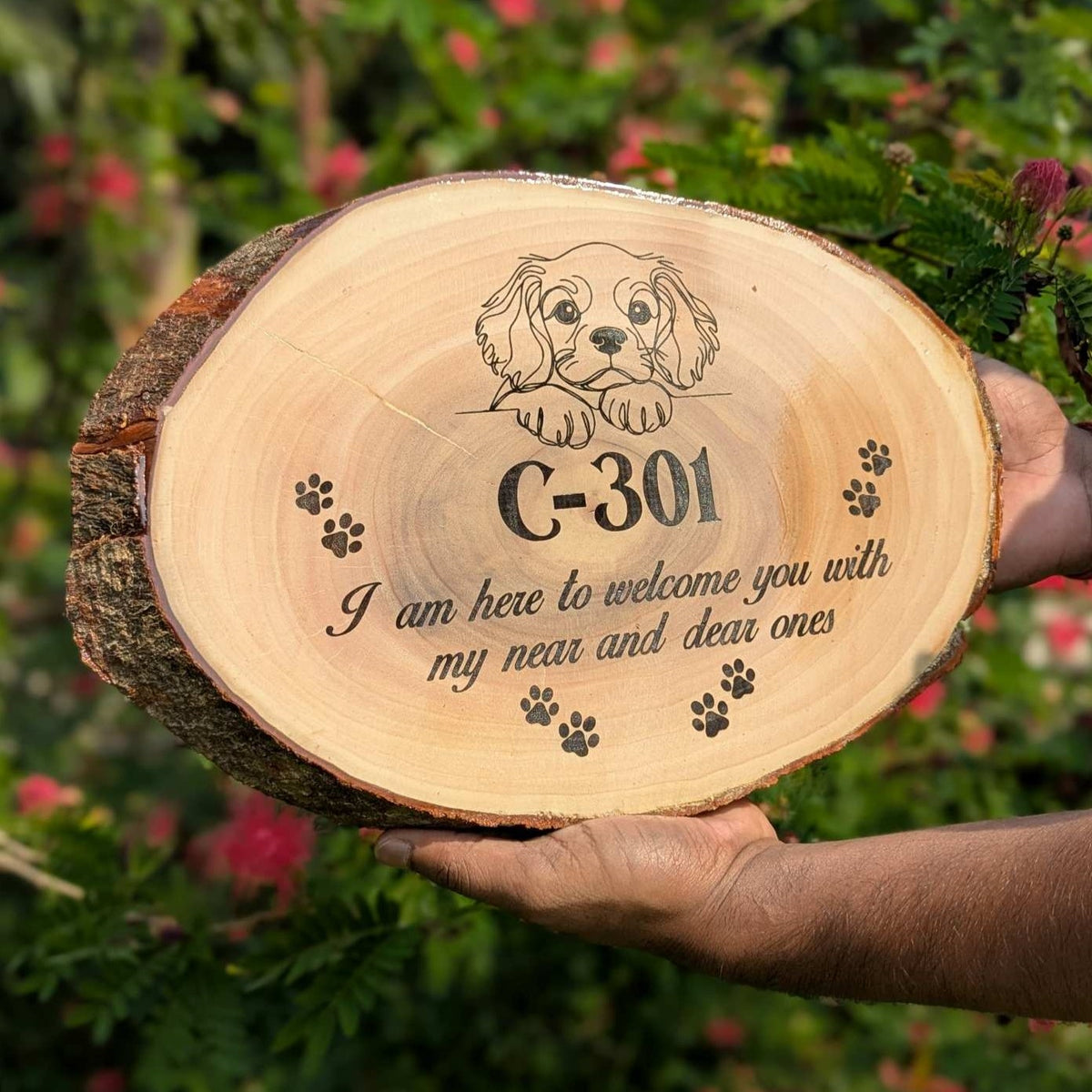 Rustic Natural Wooden Nameplate With Wood Bark | Live Edge Wood Sign