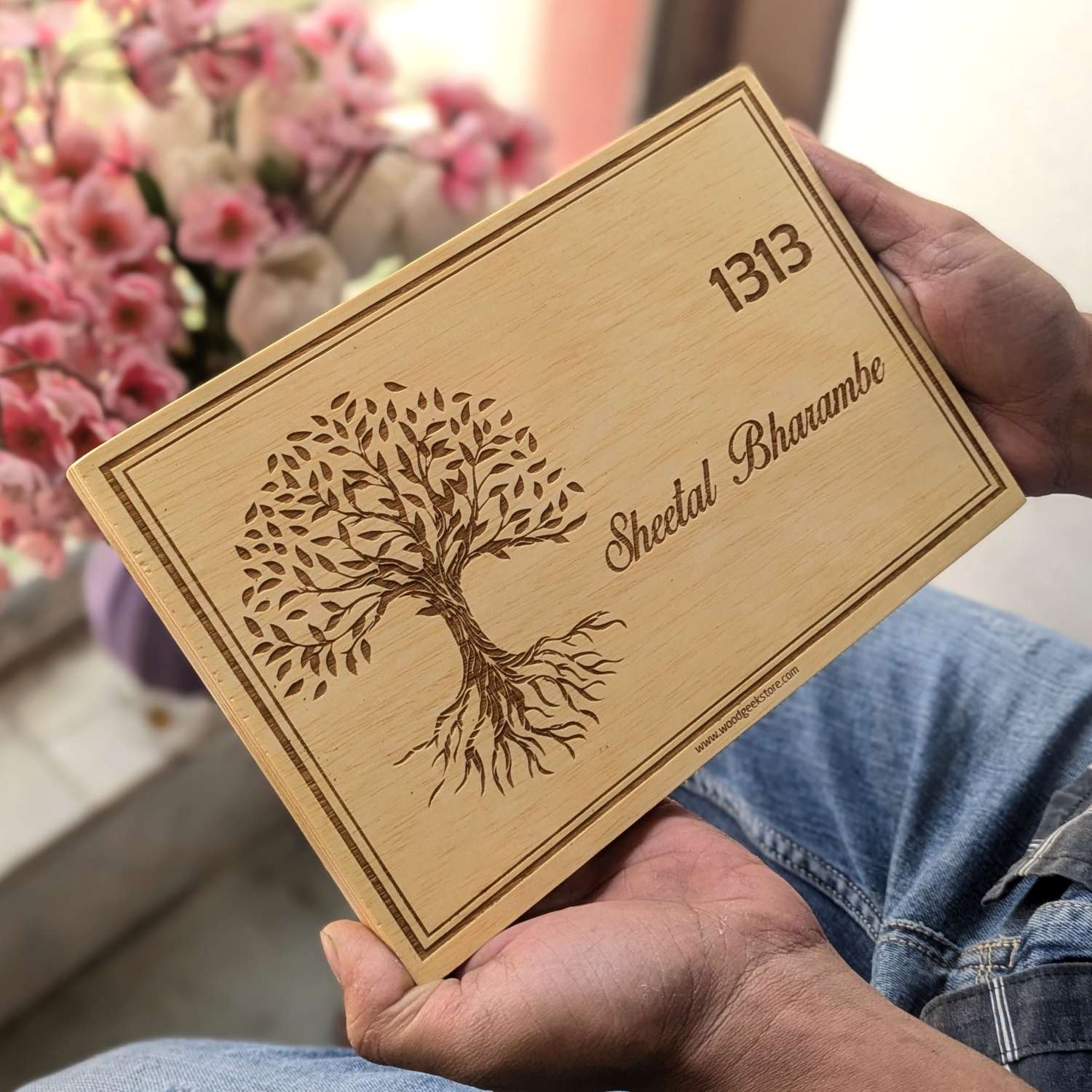 Custom Wooden Nameplate for Home Entrance | Personalized Tree of Life House Sign