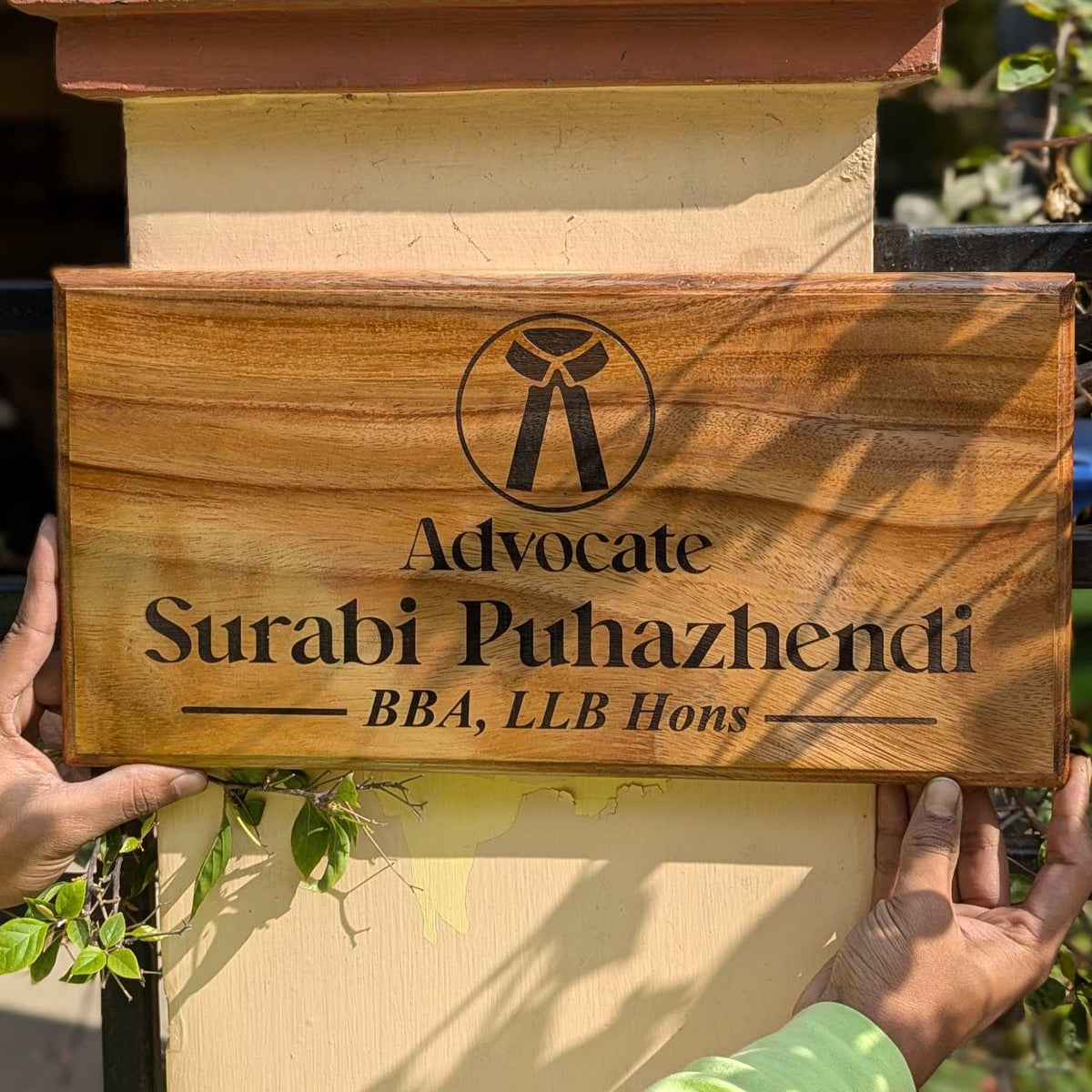 Luxury Teak Wood Engraved Wooden House Nameplate Designed for Premium Homes