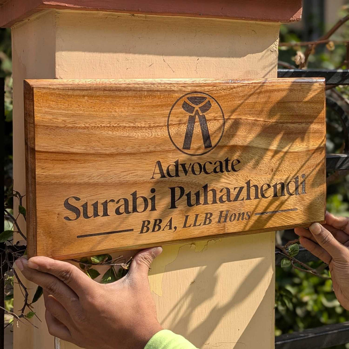 Luxury Teak Wood Engraved Wooden House Nameplate Designed for Premium Homes