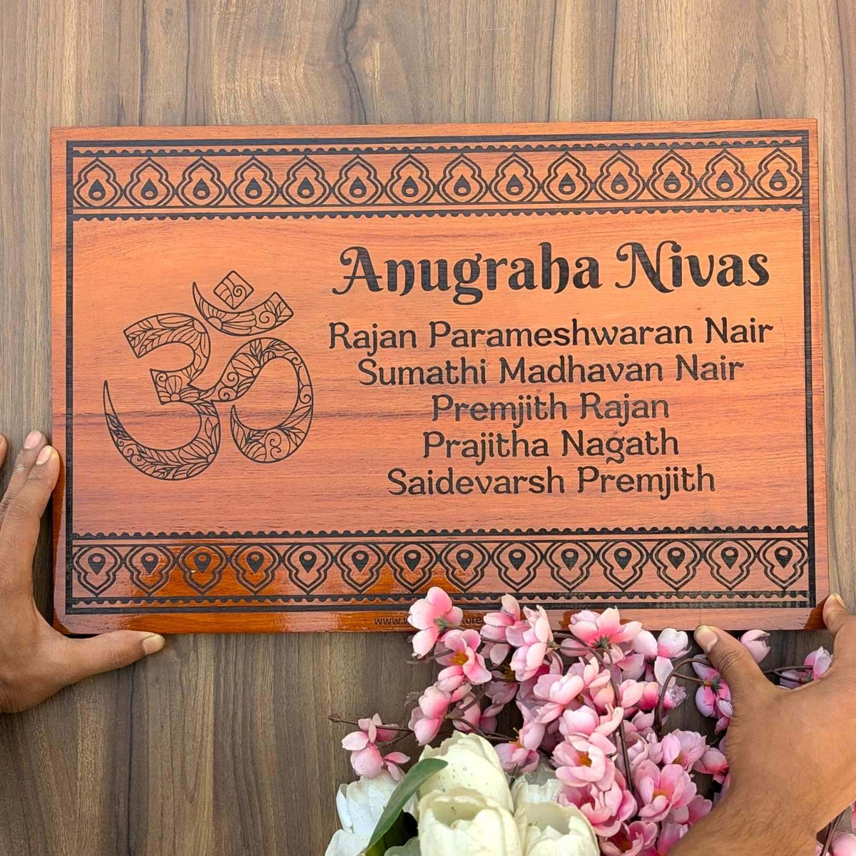 Spiritual Om Wooden Nameplate For Home | Rectangular Large Home Sign