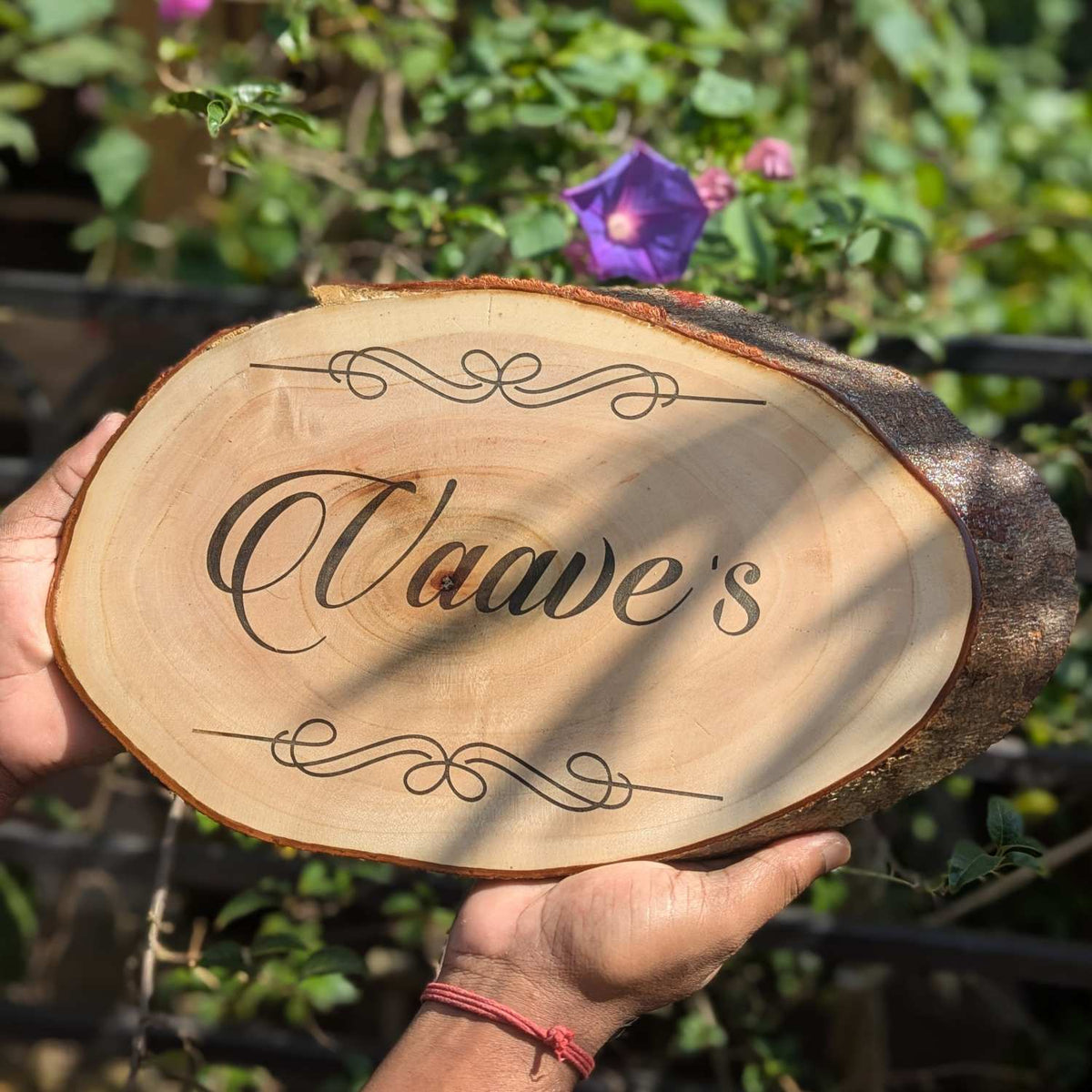 Rustic Natural Wooden Nameplate With Wood Bark | Live Edge Wood Sign