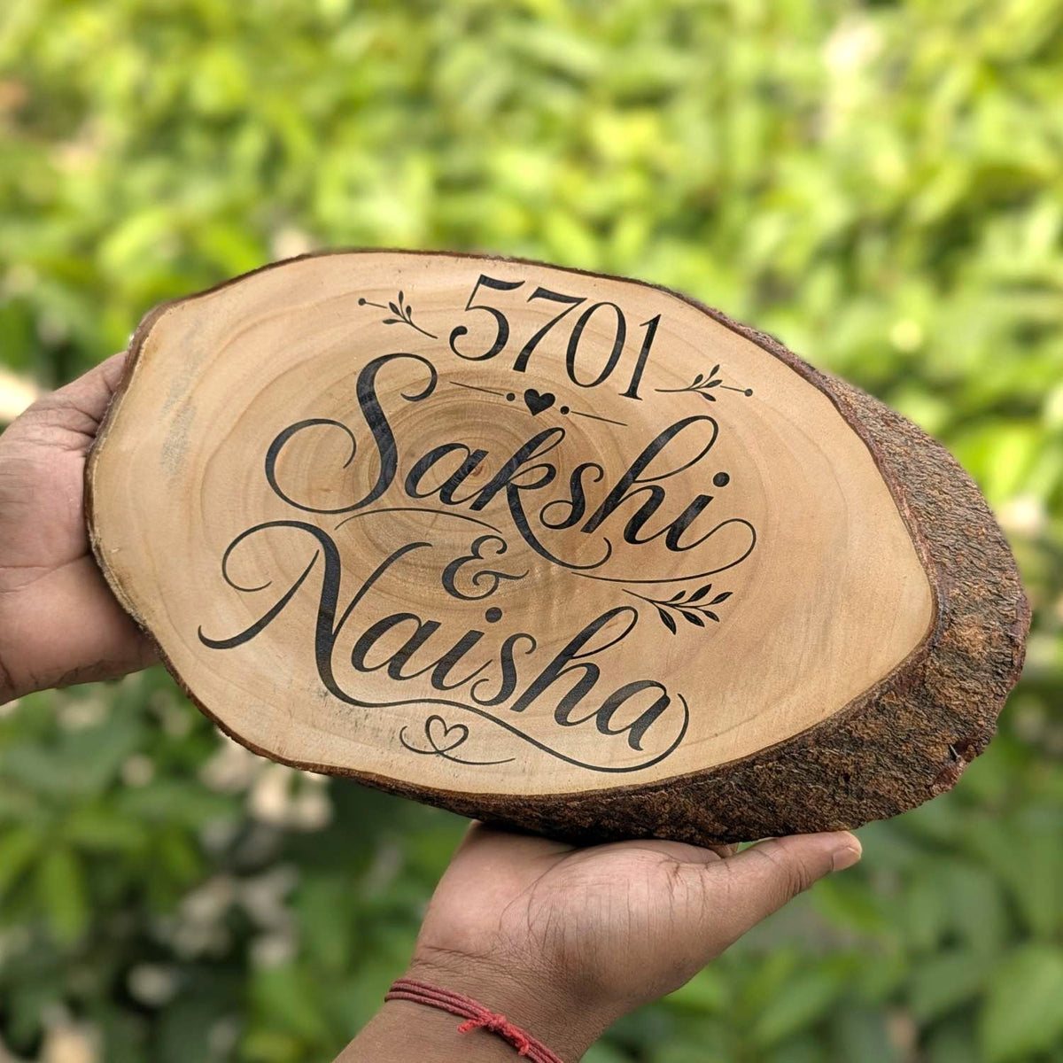 Rustic Natural Wooden Nameplate With Wood Bark | Live Edge Wood Sign