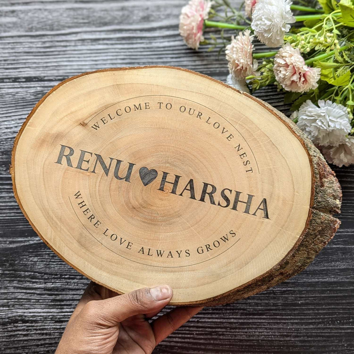 Rustic Natural Wooden Nameplate With Wood Bark | Live Edge Wood Sign