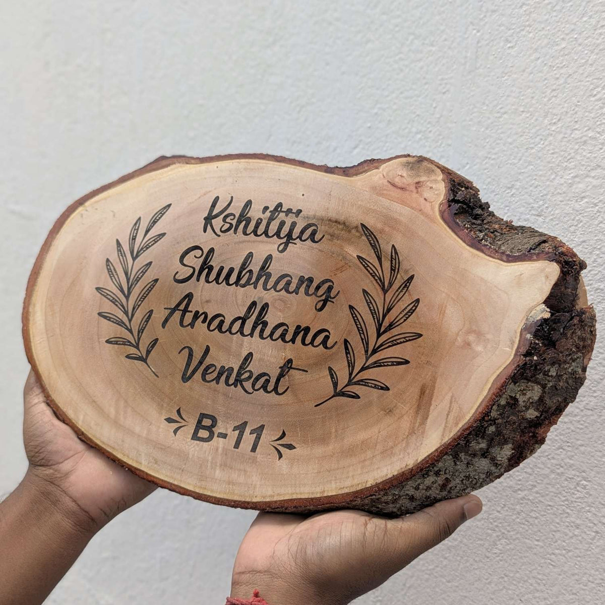 Rustic Natural Wooden Nameplate With Wood Bark | Live Edge Wood Sign