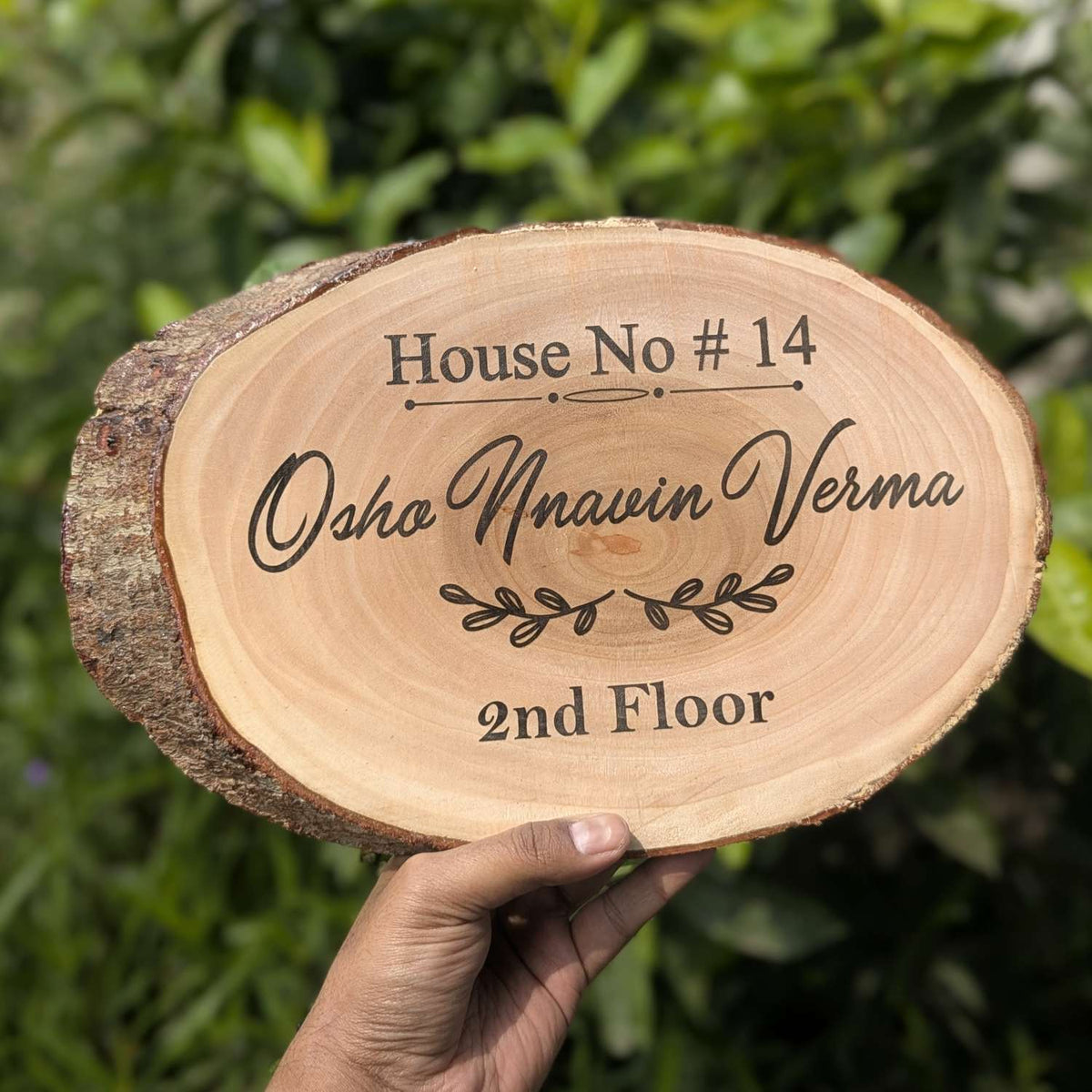 Rustic Natural Wooden Nameplate With Wood Bark | Live Edge Wood Sign