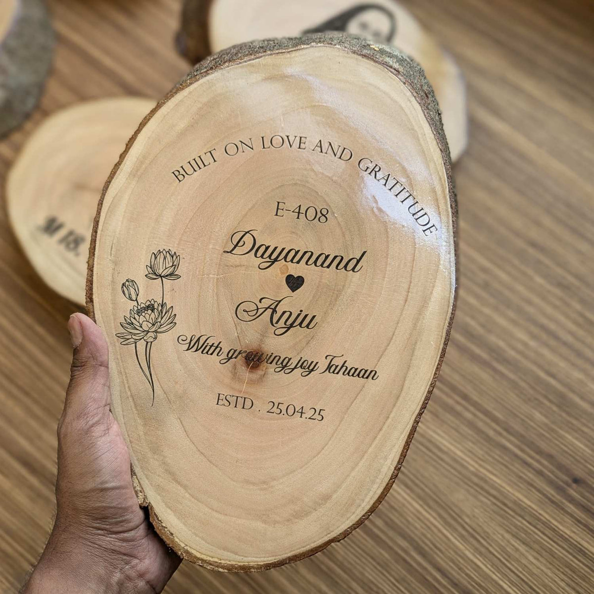 Rustic Natural Wooden Nameplate With Wood Bark | Live Edge Wood Sign