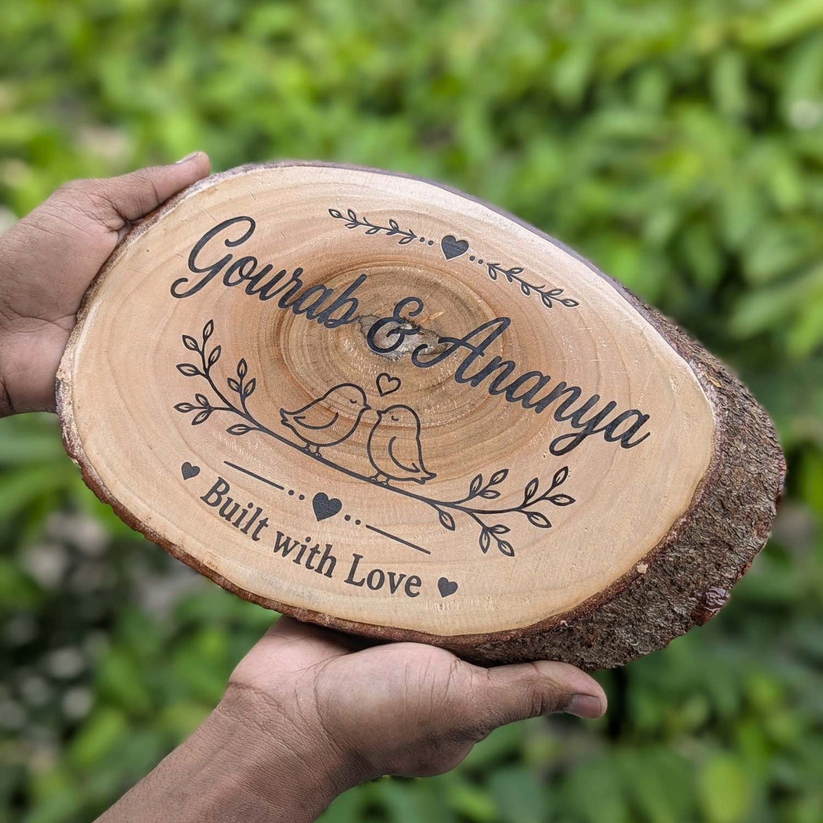 Rustic Natural Wooden Nameplate With Wood Bark | Live Edge Wood Sign