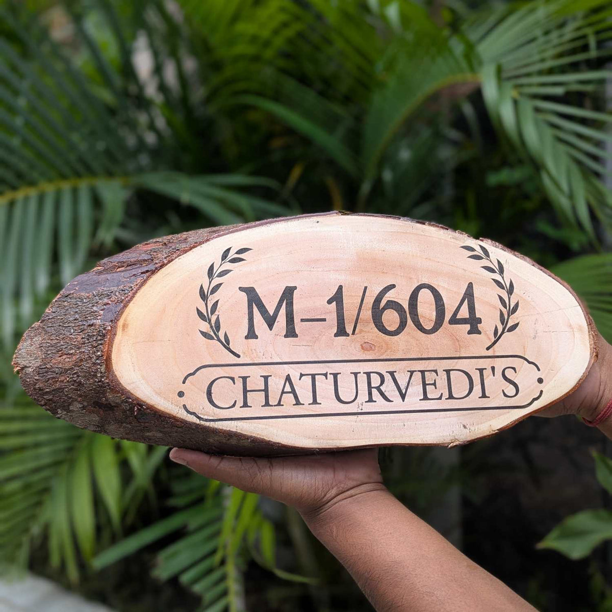 Rustic Natural Wooden Nameplate With Wood Bark | Live Edge Wood Sign