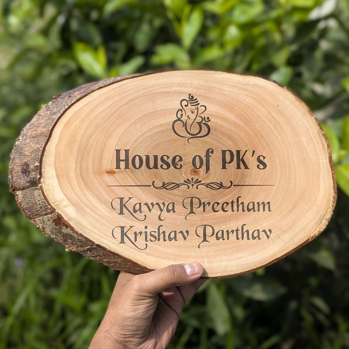 Rustic Natural Wooden Nameplate With Wood Bark | Live Edge Wood Sign