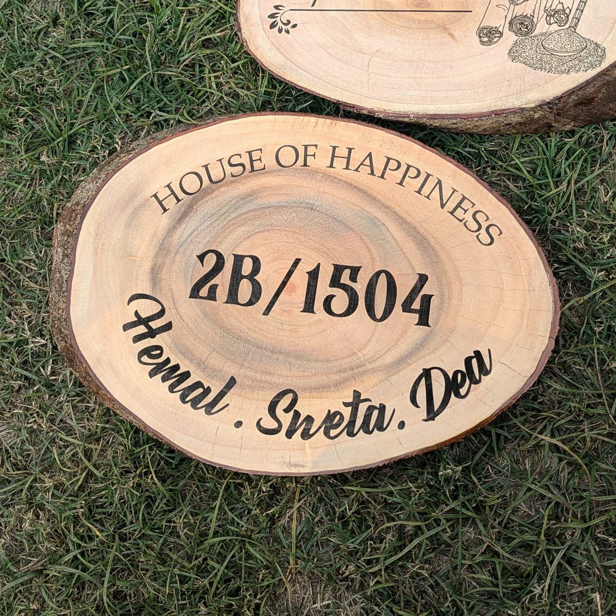 Rustic Natural Wooden Nameplate With Wood Bark | Live Edge Wood Sign