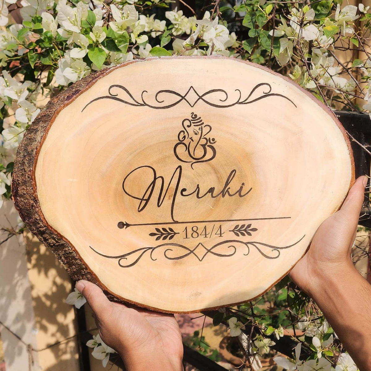 Rustic Natural Wooden Nameplate With Wood Bark | Live Edge Wood Sign