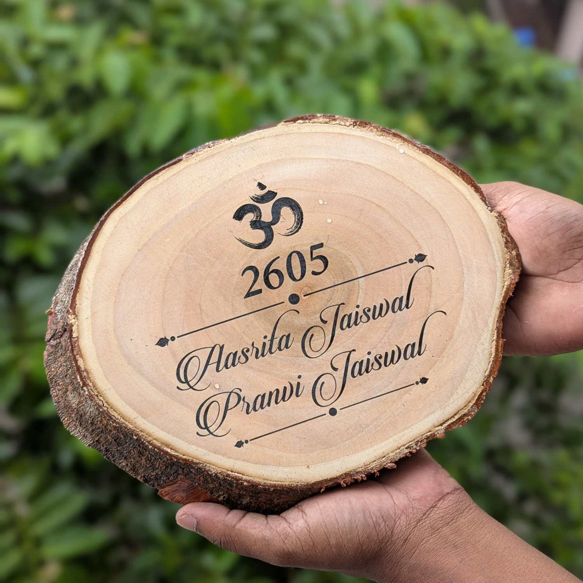 Rustic Natural Wooden Nameplate With Wood Bark | Live Edge Wood Sign