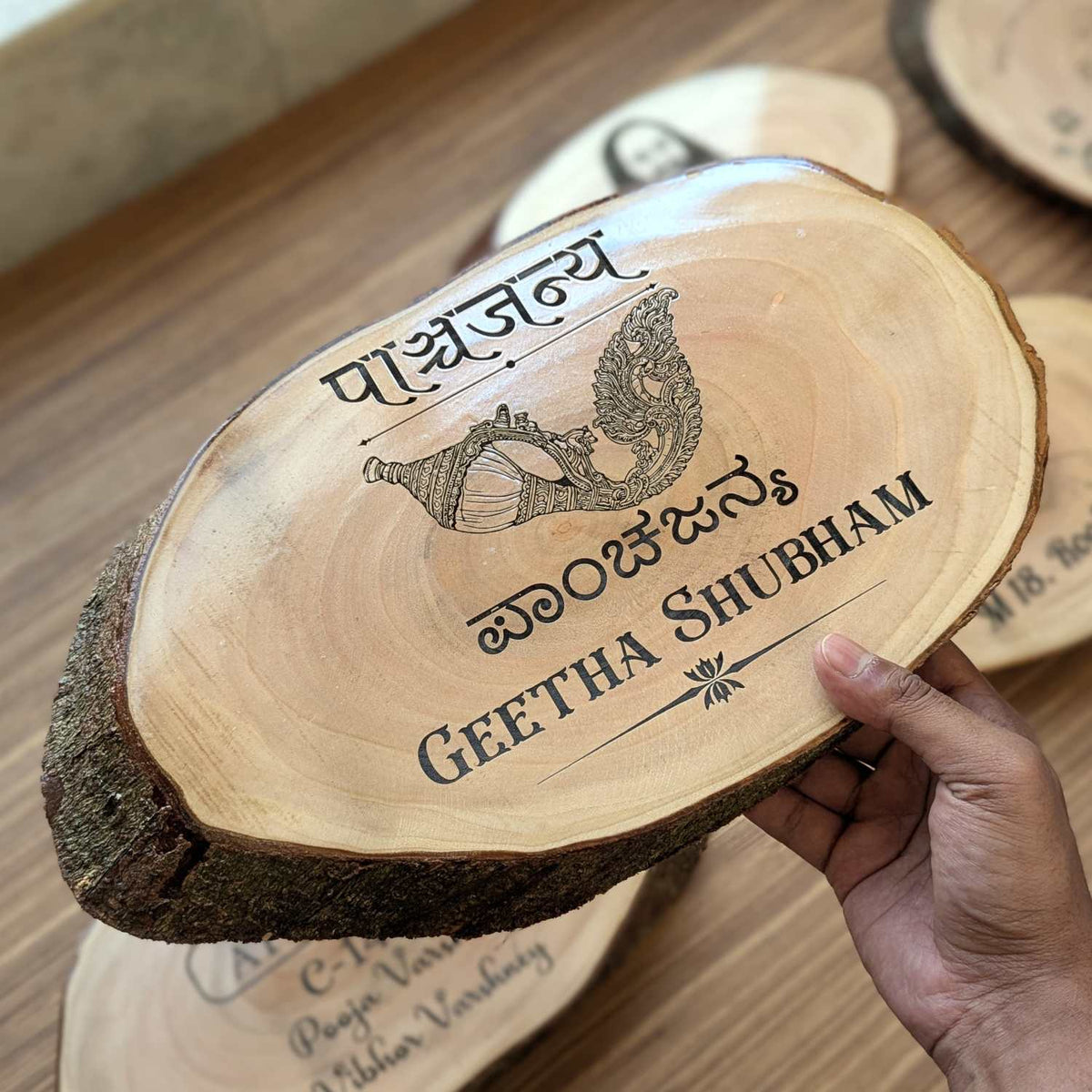 Rustic Natural Wooden Nameplate With Wood Bark | Live Edge Wood Sign