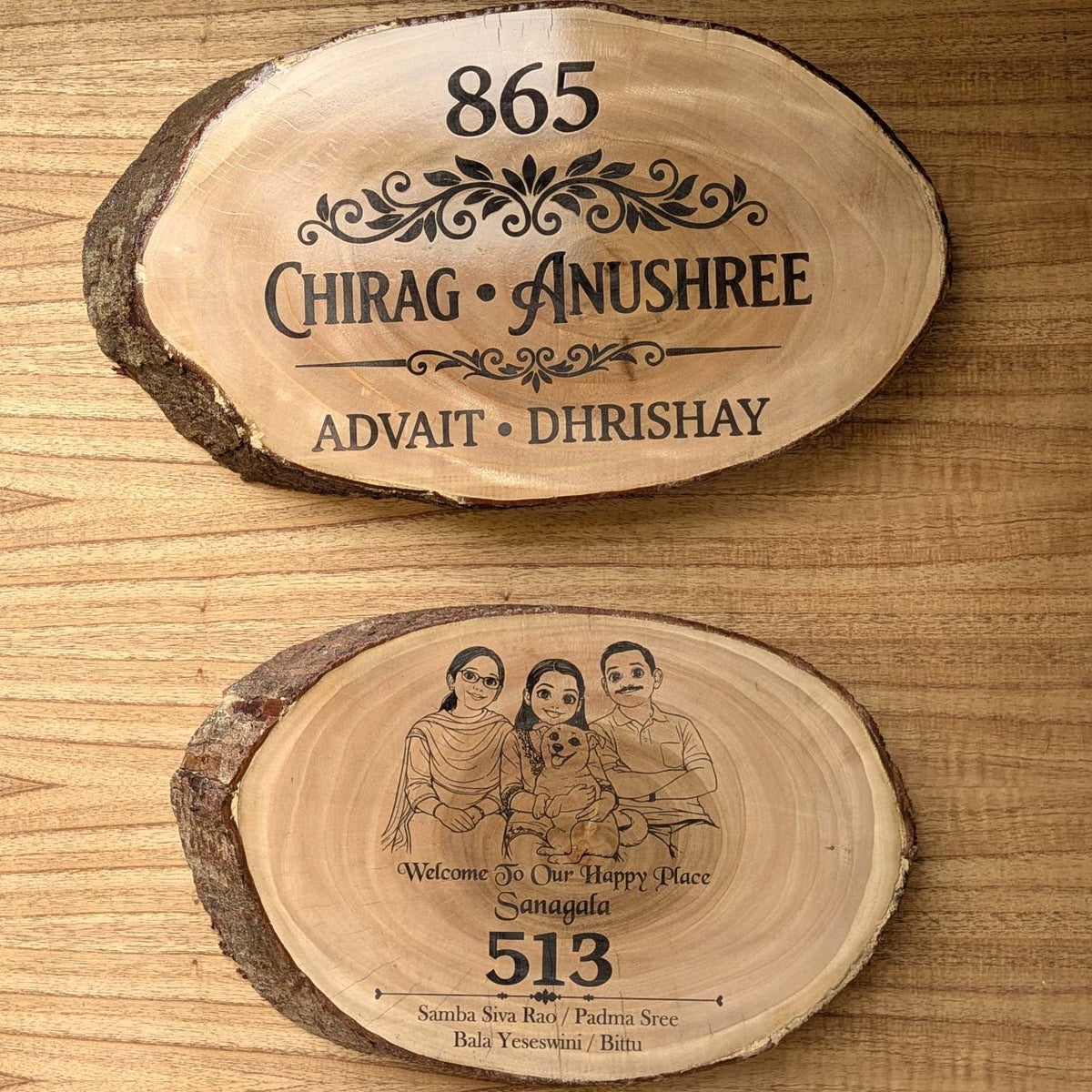 Rustic Natural Wooden Nameplate With Wood Bark | Live Edge Wood Sign