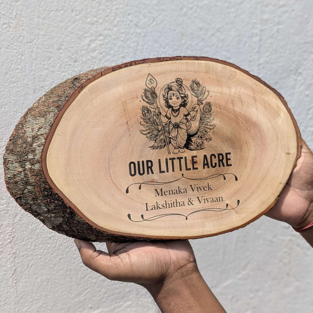 Rustic Natural Wooden Nameplate With Wood Bark | Live Edge Wood Sign