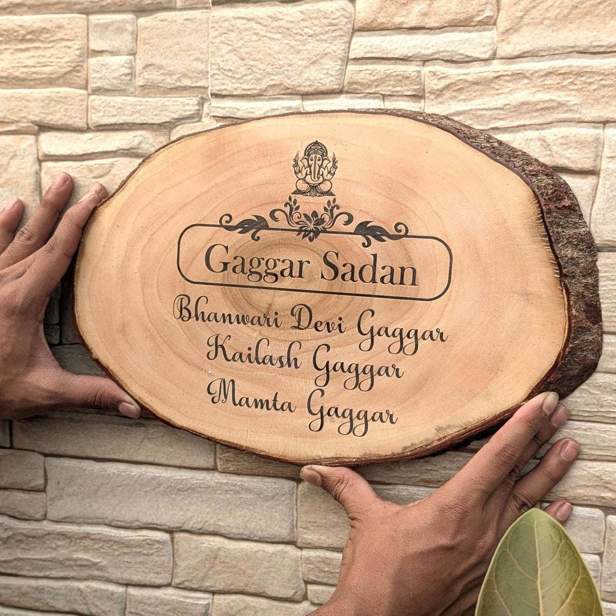 Rustic Natural Wooden Nameplate With Wood Bark | Live Edge Wood Sign