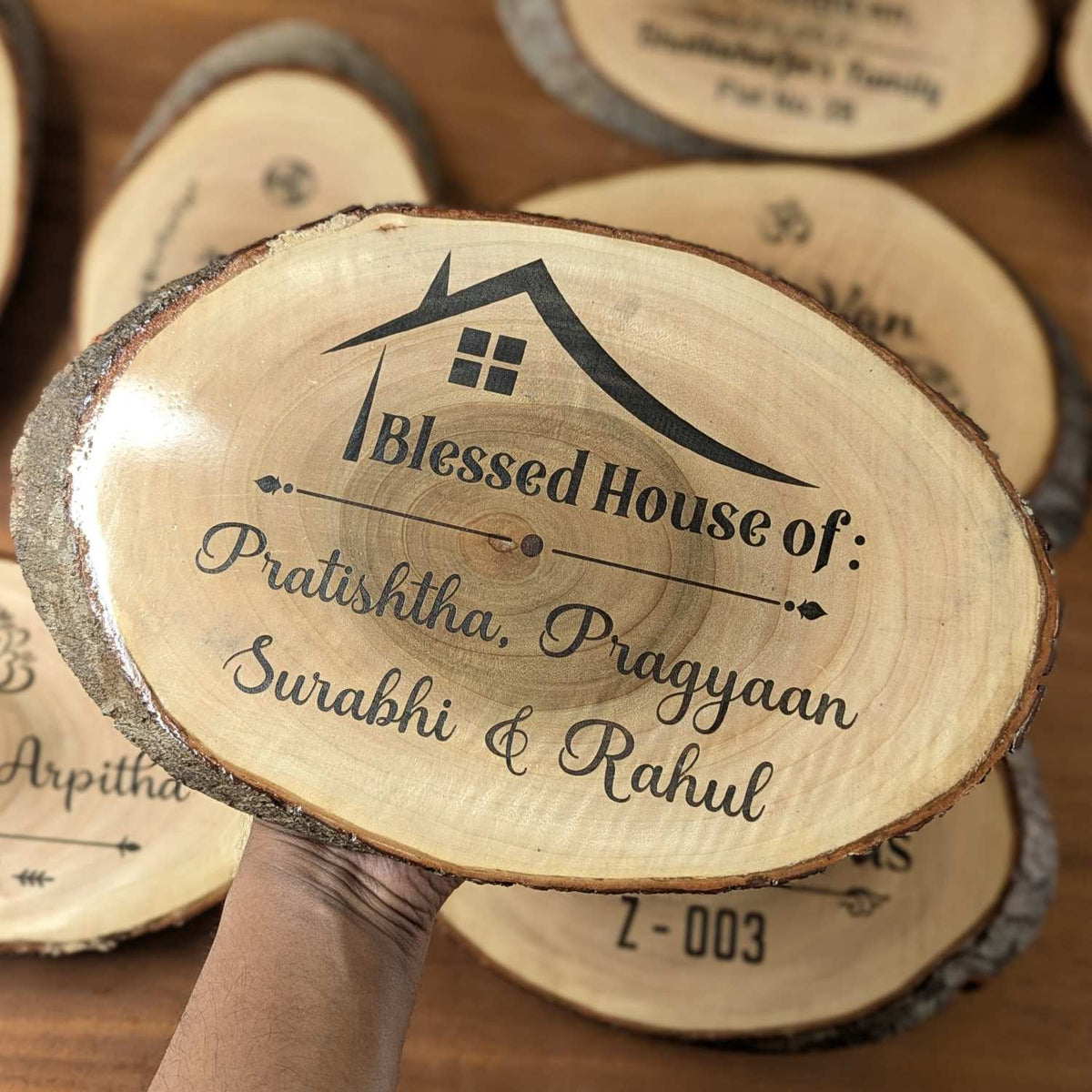 Rustic Natural Wooden Nameplate With Wood Bark | Live Edge Wood Sign