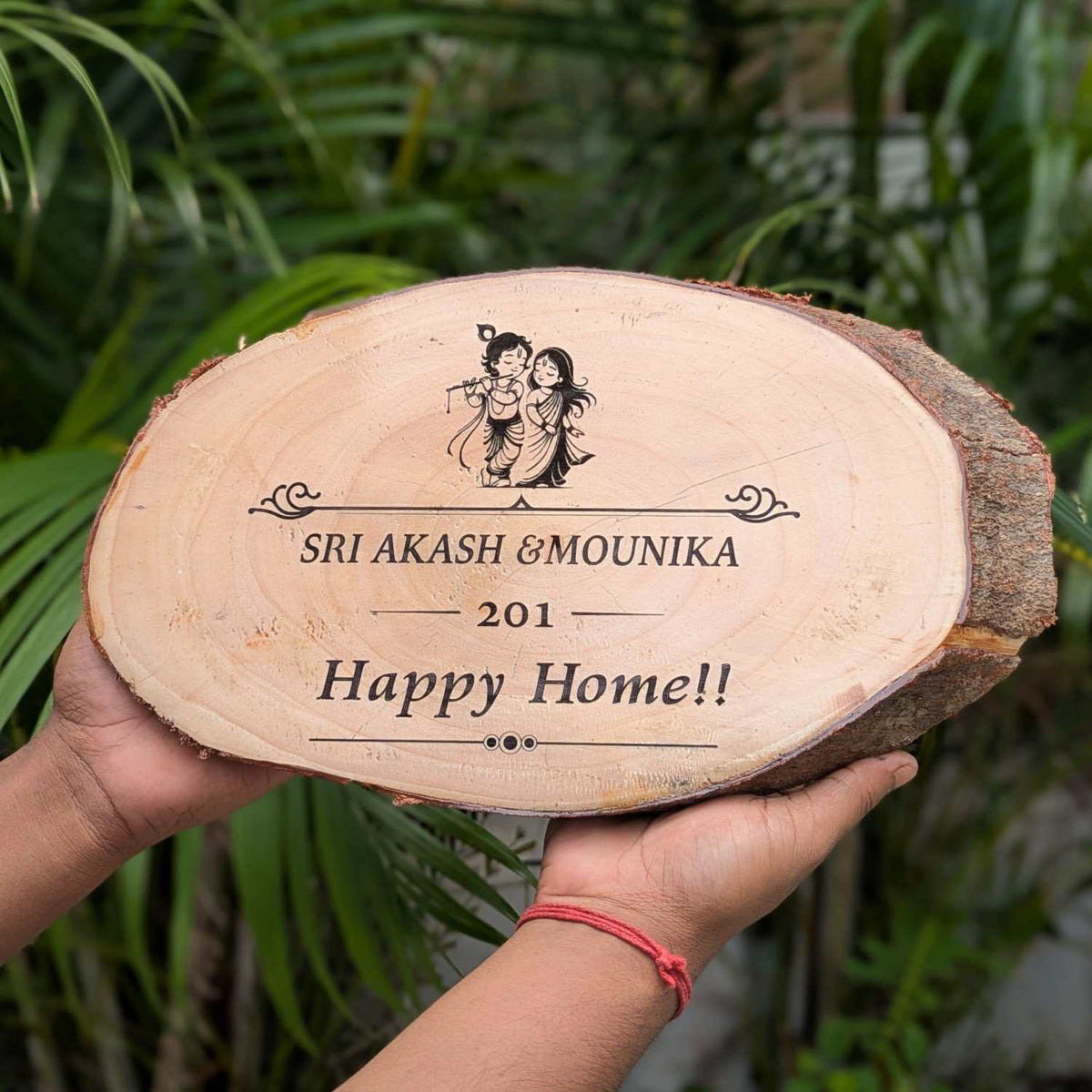 Rustic Natural Wooden Nameplate With Wood Bark | Live Edge Wood Sign