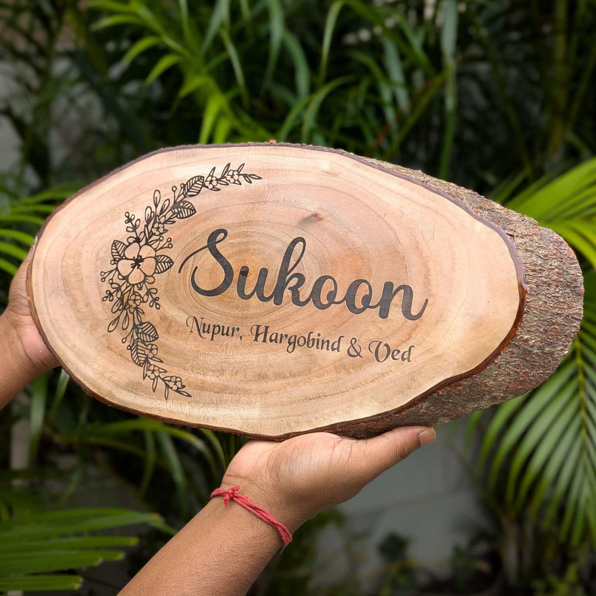 Rustic Natural Wooden Nameplate With Wood Bark | Live Edge Wood Sign