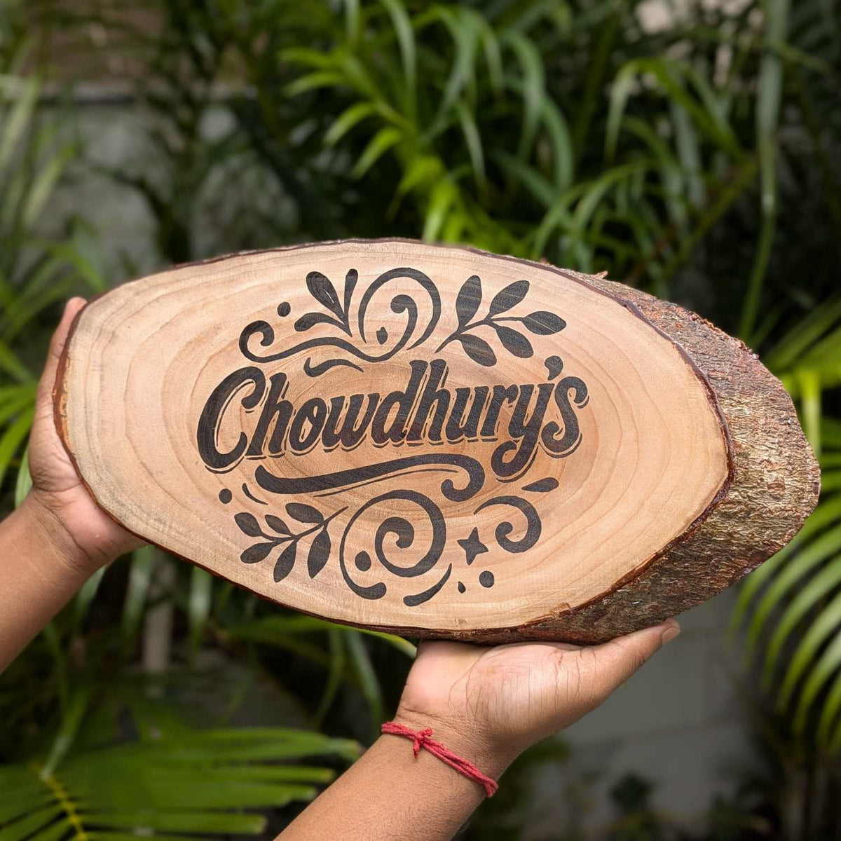 Rustic Natural Wooden Nameplate With Wood Bark | Live Edge Wood Sign