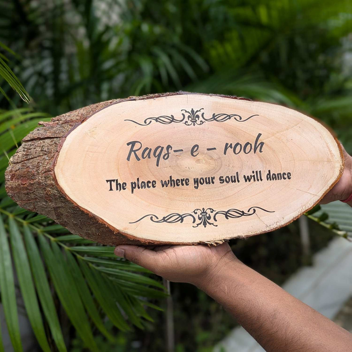 Rustic Natural Wooden Nameplate With Wood Bark | Live Edge Wood Sign