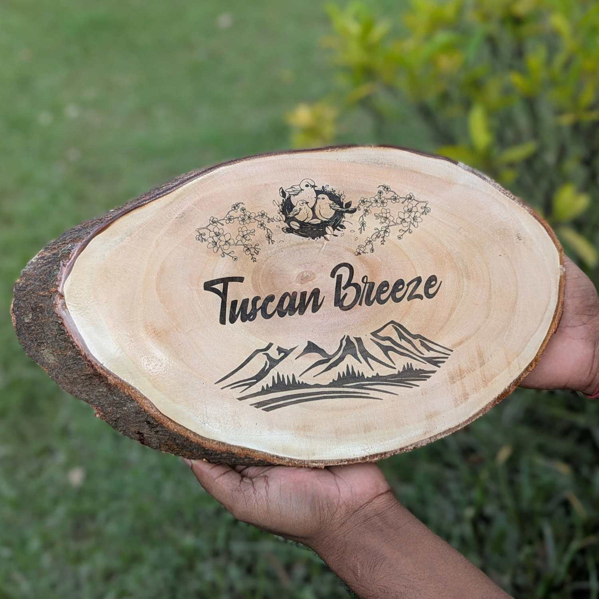 Rustic Natural Wood Logo Sign | Engraved Wood Nameplate for Office &amp; Cafe