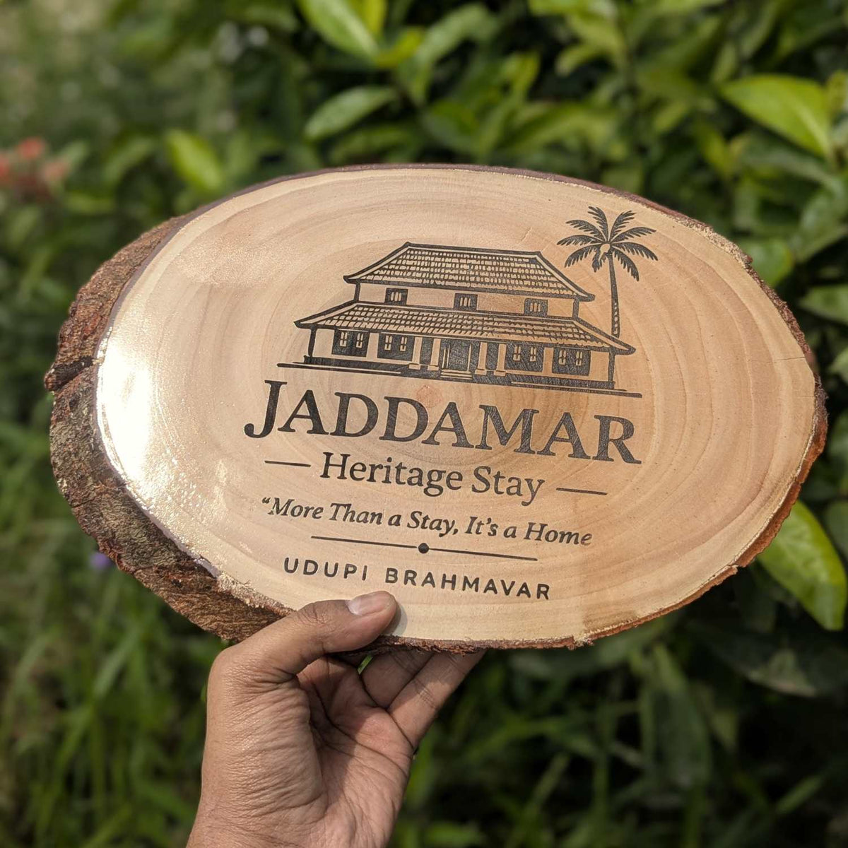 Rustic Natural Wooden Nameplate With Wood Bark | Live Edge Wood Sign