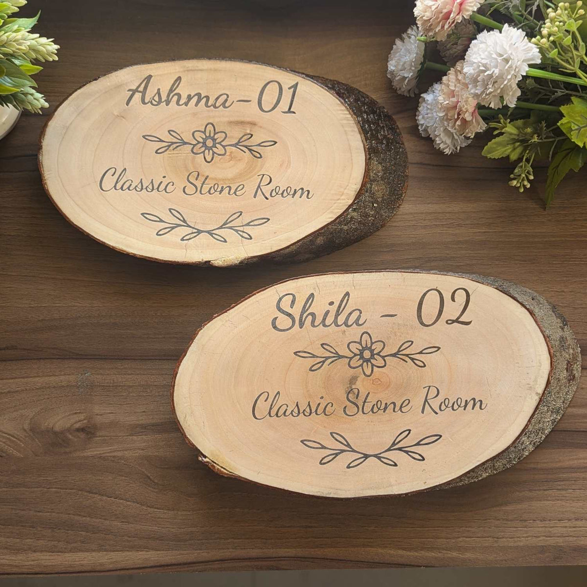 Rustic Natural Wood Logo Sign | Engraved Wood Nameplate for Office &amp; Cafe