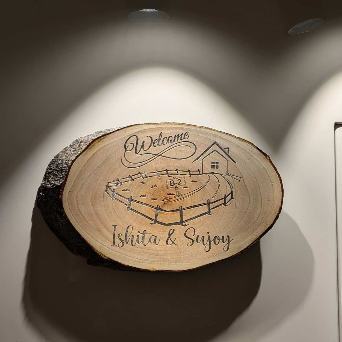 Rustic Natural Wooden Nameplate With Wood Bark | Live Edge Wood Sign