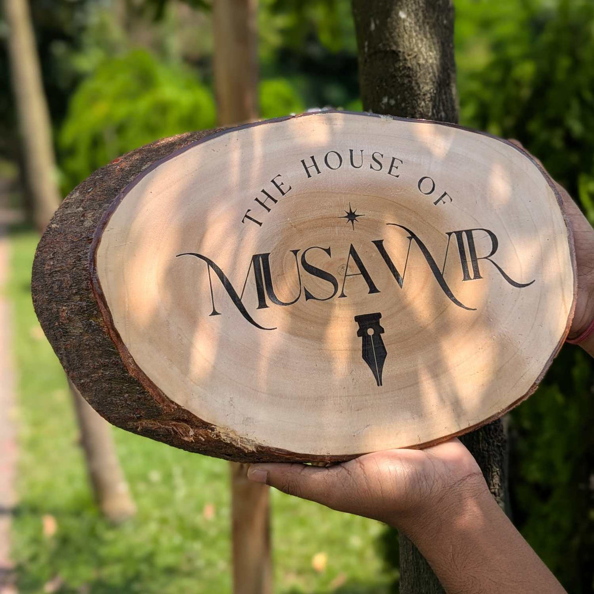 Rustic Natural Wood Logo Sign | Engraved Wood Nameplate for Office &amp; Cafe