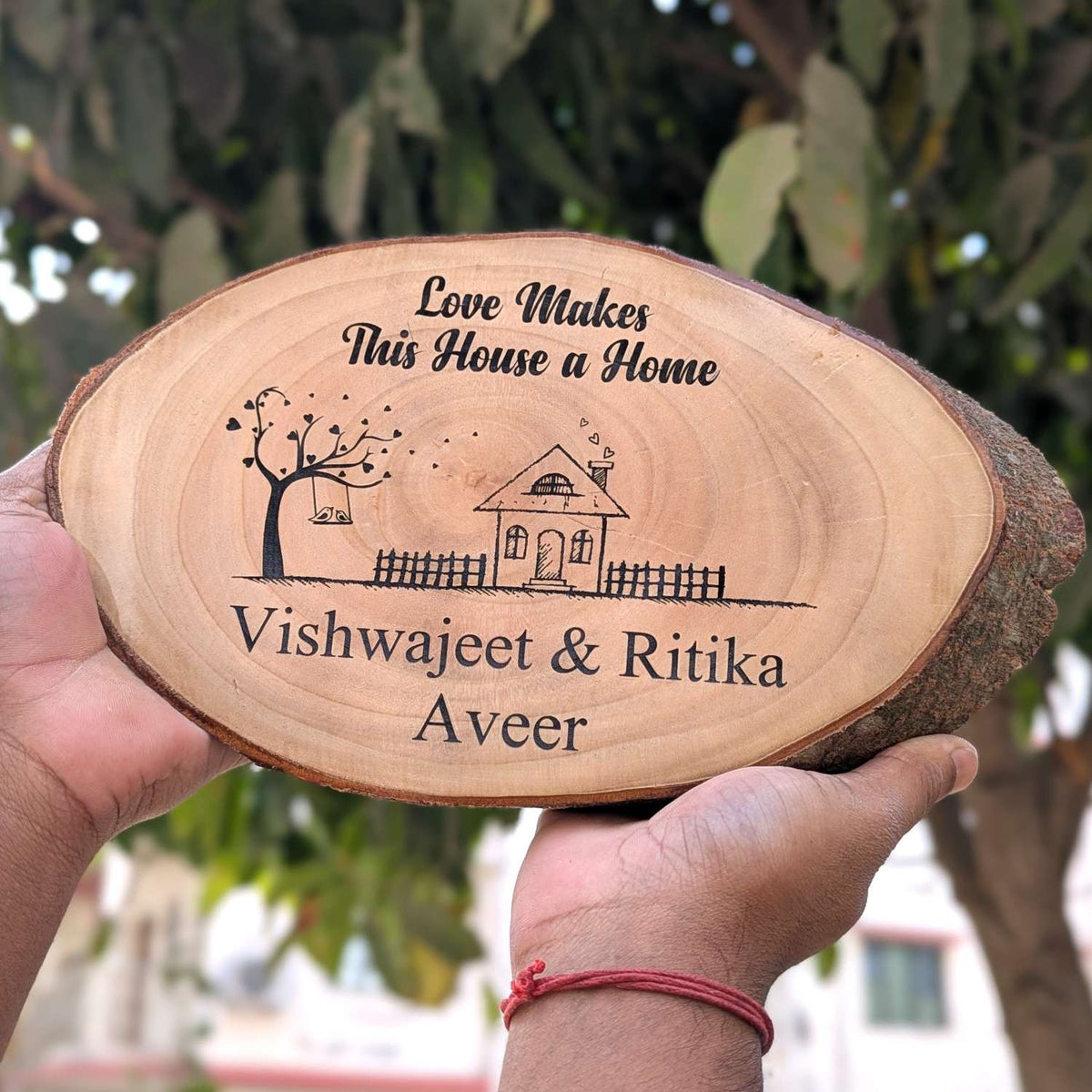 Rustic Natural Wooden Nameplate With Wood Bark | Live Edge Wood Sign