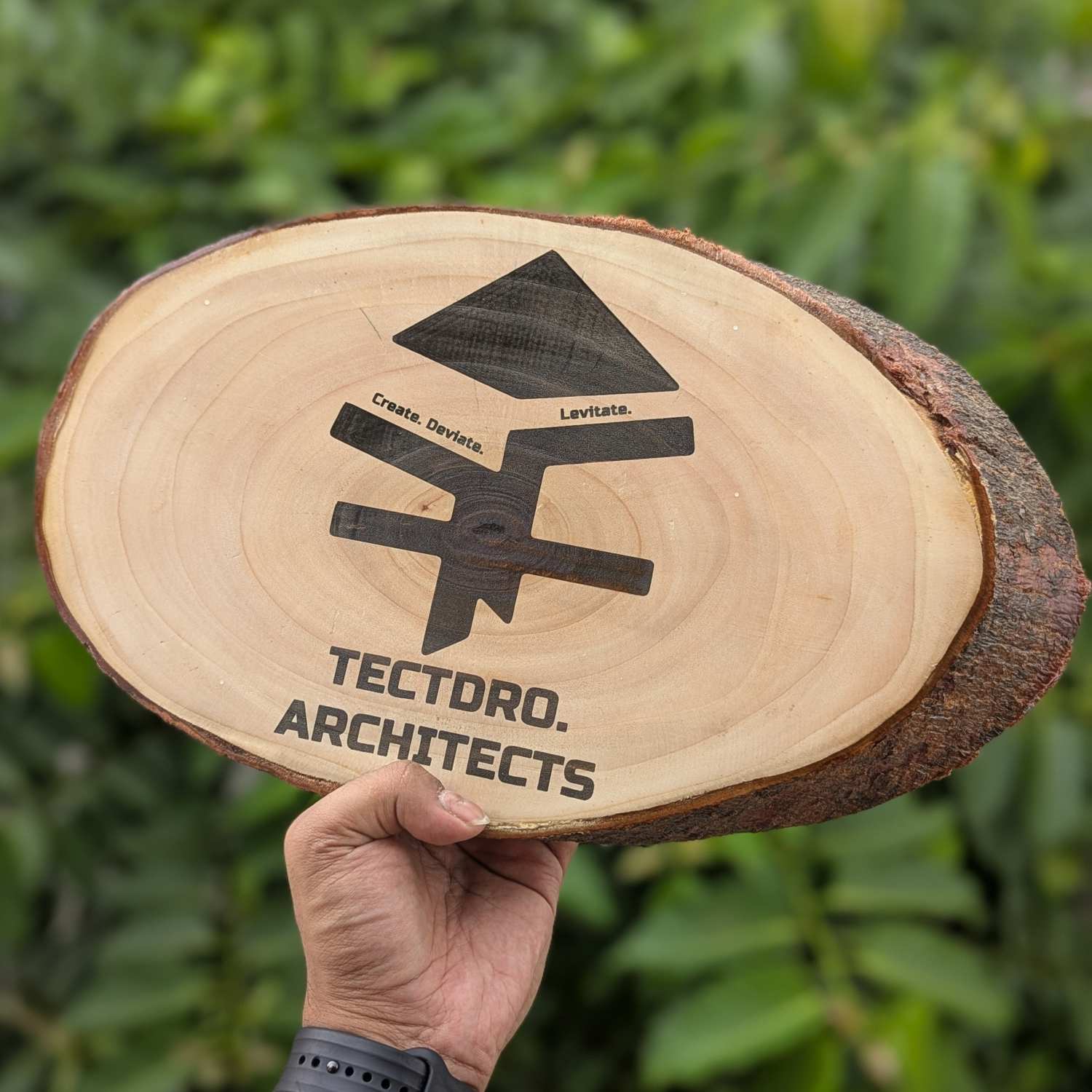 Rustic Natural Wood Logo Sign | Engraved Wood Nameplate for Office & Cafe