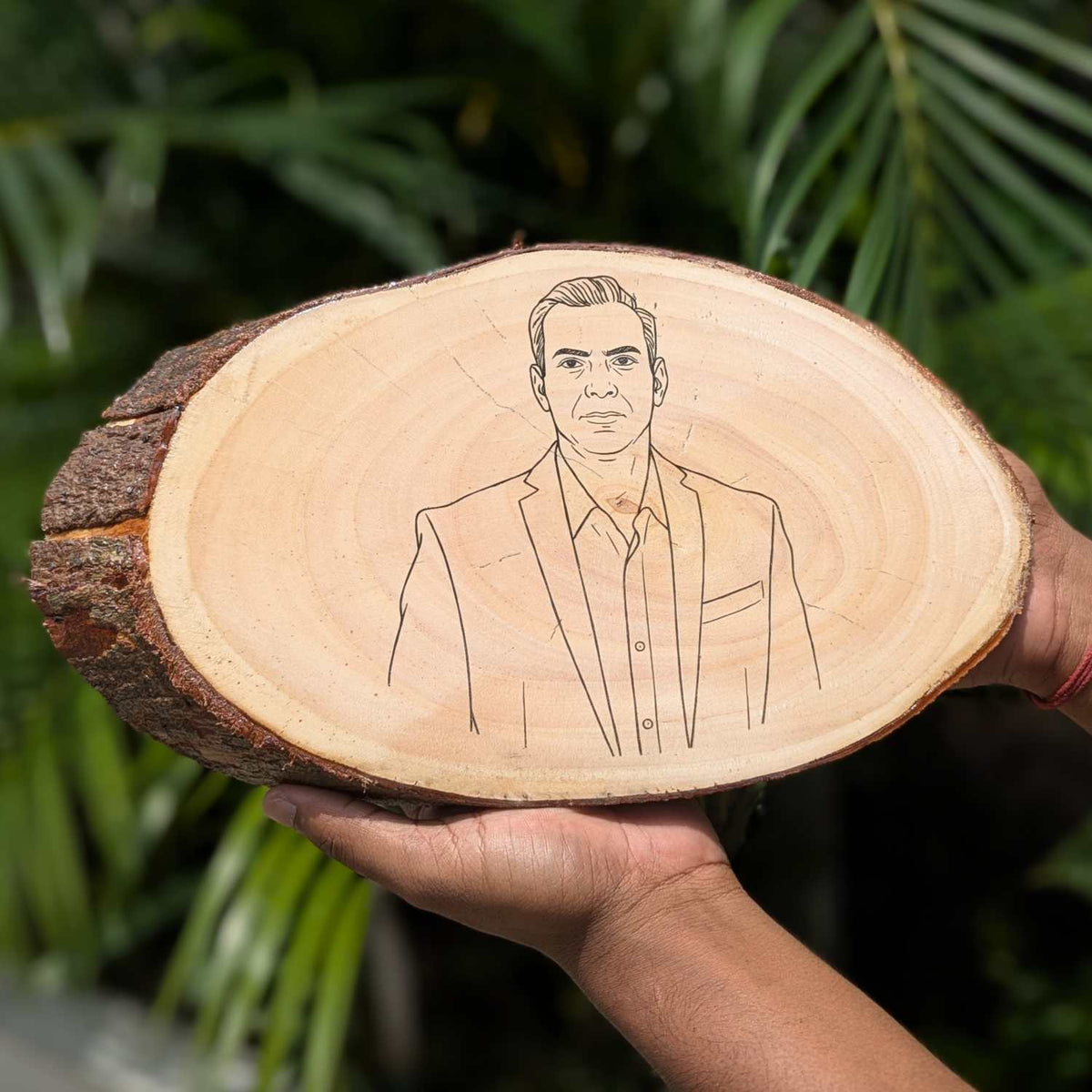 Photo Engraved Rustic Wood Sign With Natural Bark | Customised Wood Nameplate