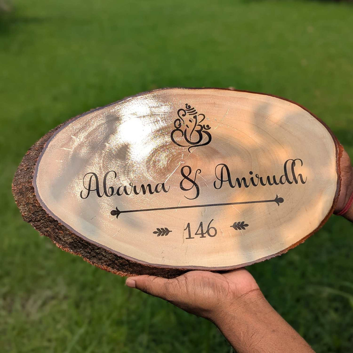 Rustic Natural Wooden Nameplate With Wood Bark | Live Edge Wood Sign