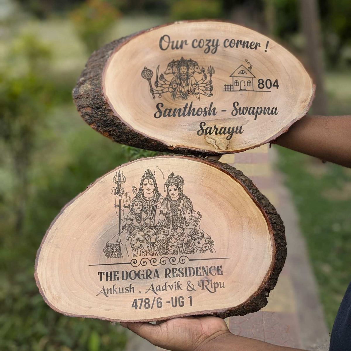 Rustic Natural Wooden Nameplate With Wood Bark | Live Edge Wood Sign