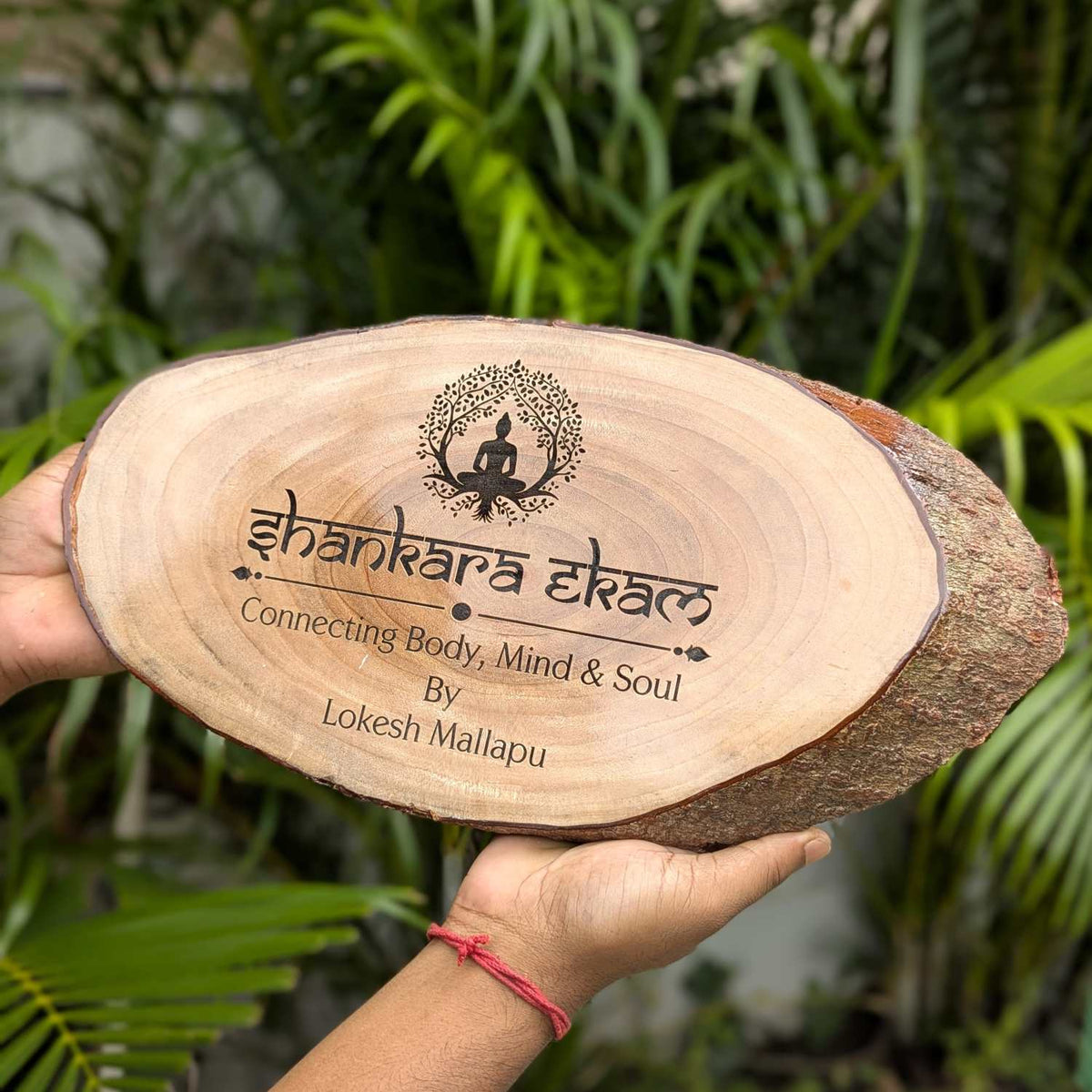 Rustic Natural Wooden Nameplate With Wood Bark | Live Edge Wood Sign