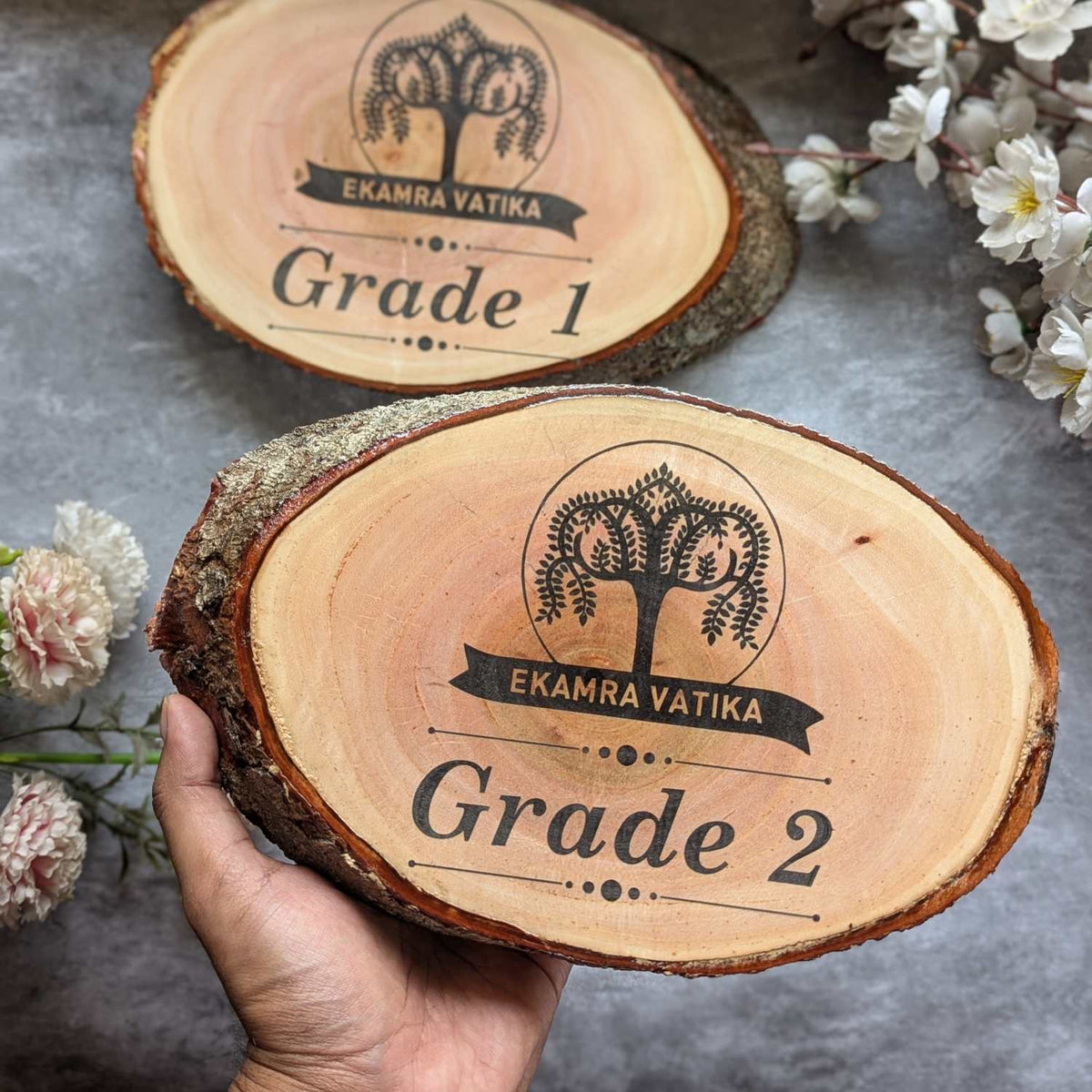 Rustic Natural Wooden Nameplate With Wood Bark | Live Edge Wood Sign