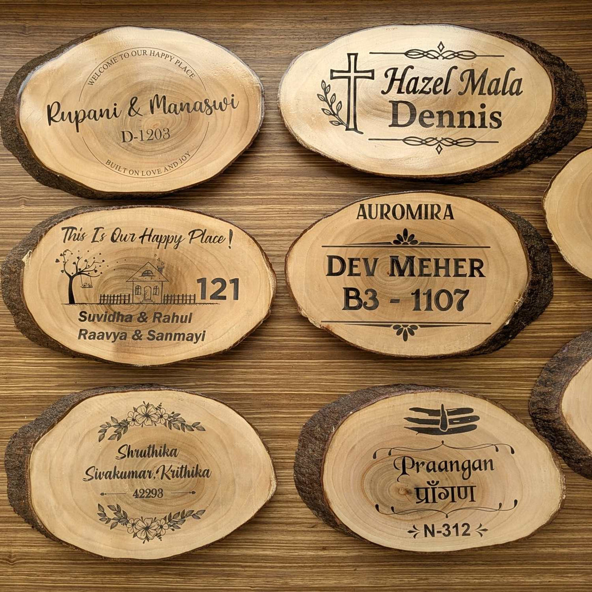 Rustic Natural Wooden Nameplate With Wood Bark | Live Edge Wood Sign